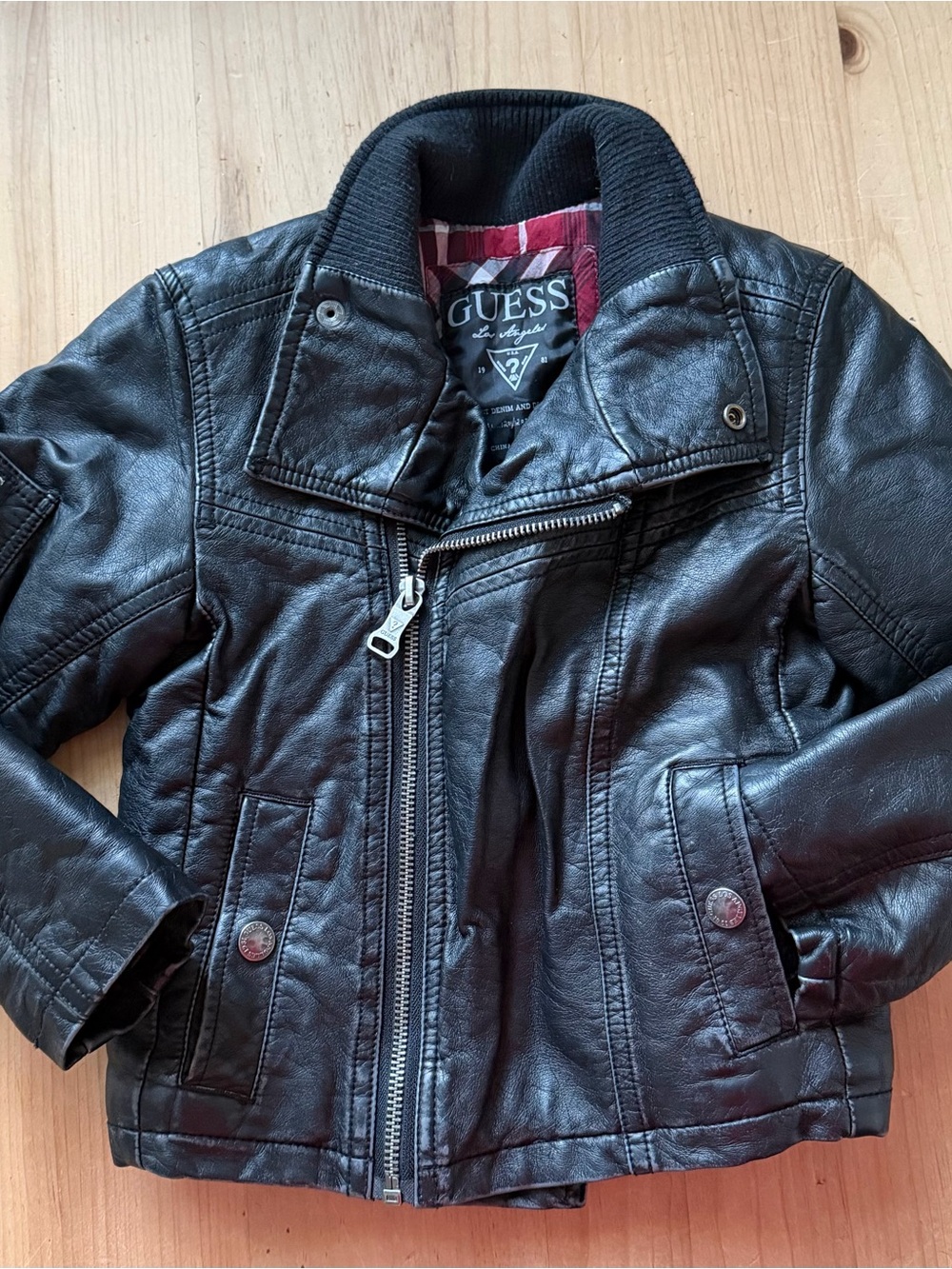 GUESS Kids Black Faux Leather Biker Jacket